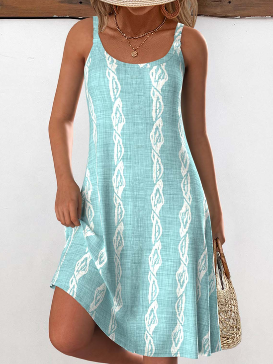 Damen Gestreift Ärmellos Sommer Kleid Rundhals Täglich Lässig Midi Tanktop A-Linien-Kleid