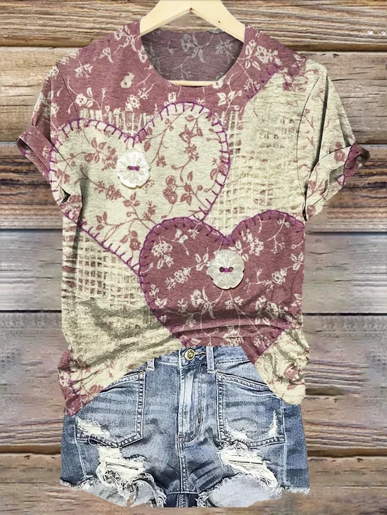 Damen Geometrisch Kurzarm T-Shirts T-Shirt Rundhals Retro Sommer Oberteile