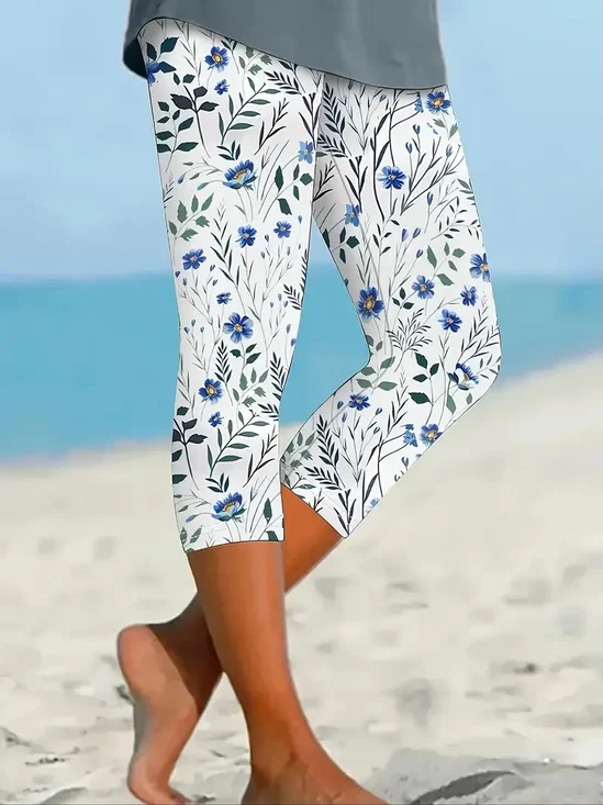 Damen Hose Elastische Taille Legging Täglich Ausgehen Lässig Print Geblümt Sommer Hose
