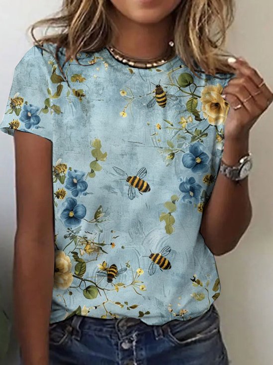 Damen Geblümt Ärmellos T-Shirts T-Shirt Rundhals Lässig Sommer Oberteile