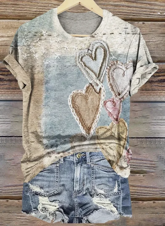 Damen Geometrisch Kurzarm T-Shirts T-Shirt Rundhals Retro Sommer Oberteile