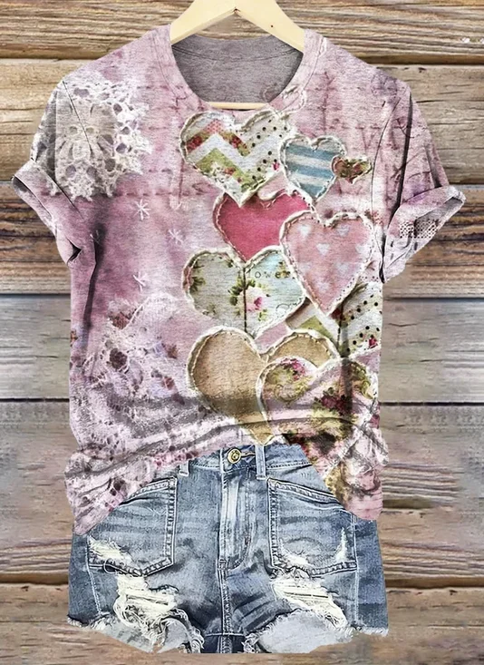 Damen Geometrisch Kurzarm T-Shirts T-Shirt Rundhals Retro Sommer Oberteile