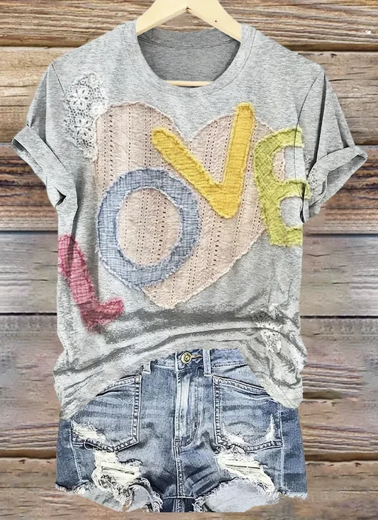 Damen Geometrisch Kurzarm T-Shirts T-Shirt Rundhals Retro Sommer Oberteile