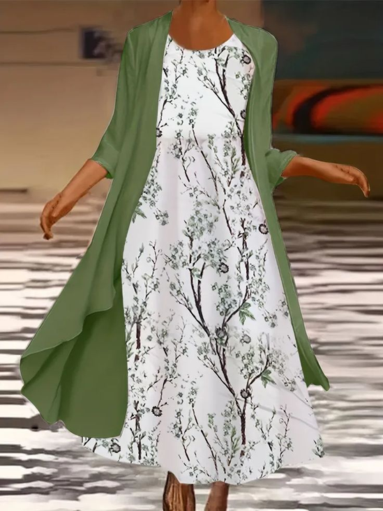 Damen Geblümt Print Zweiteiliges Set Täglich Dreiviertelärmel Lässig Frühling/Herbst Mantel mit Rock Matching Set