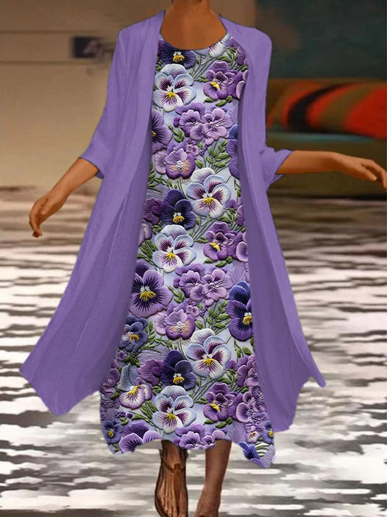 Damen Geblümt Print Zweiteiliges Set Täglich Dreiviertelärmel Lässig Frühling/Herbst Mantel mit Rock Matching Set