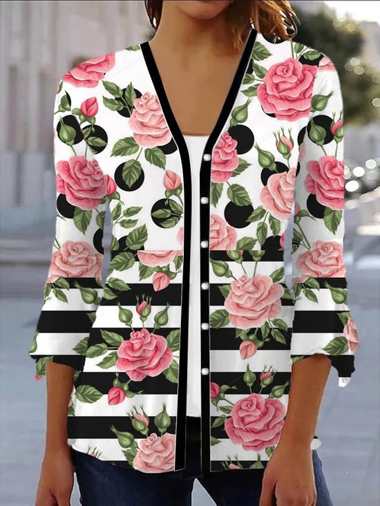 Damen Frühling/Herbst Oberbekleidung Lässig Geblümt Jersey Schal Jacke