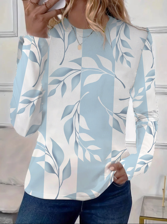 Damen Geblümt Langarm T-Shirts T-Shirt Rundhals Print Lässig Frühling/Herbst T-Shirt mit Grafik Oberteile