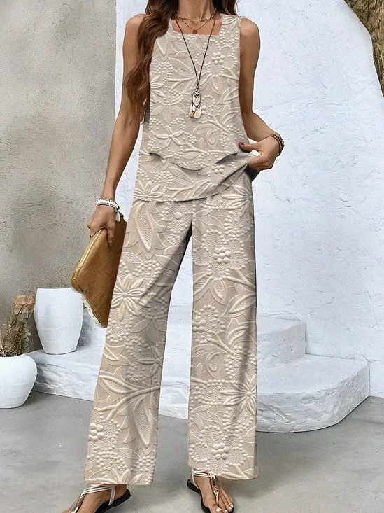 Damen 3d Drucken Zweiteiliges Set Täglich Ärmellos Lässig Sommer Bluse mit Hose Matching Set