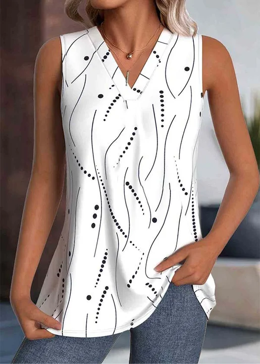 Damen Ärmellos Tanktop Oberteile Leibchen Sommer Abstrakte Tupfen V-Ausschnitt Täglich Lässig Oberteile