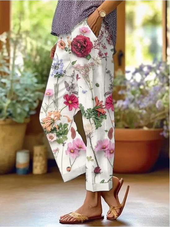 Damen Geblümt Lang Hose Lässig Frühling/Herbst Hose