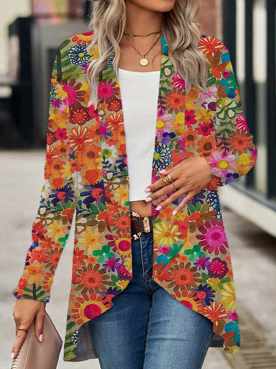 Damen Geblümt Frühling/Herbst Aufdecken Lässig Print Leicht Strickjacke