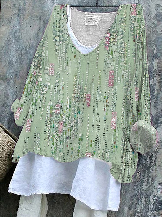 Damen Gestreift Langarm Bluse_ Frühling/Herbst Print V-Ausschnitt Täglich Lässig Oberteile