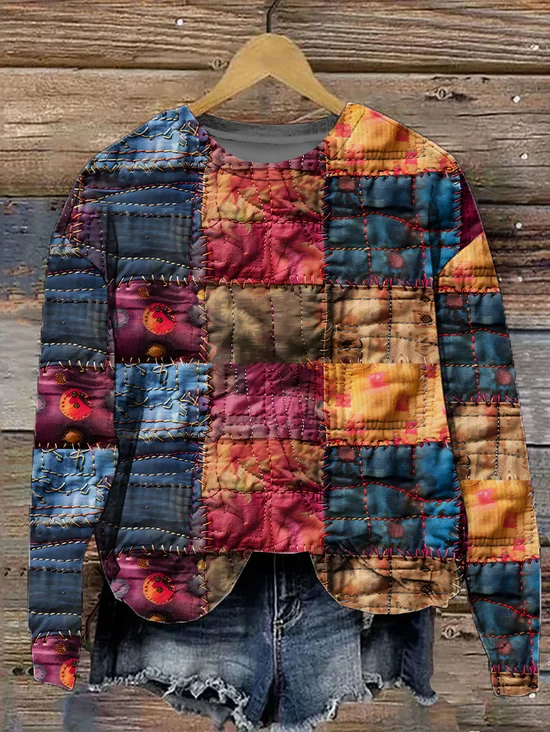 Damen Geometrisch Rundhals Lässig Frühling/Herbst Langarm Sweatshirt