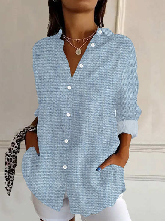 Damen Grafik mit Denim-Imitat-Print Langarm Bluse Frühling/Herbst Schnalle Hemdkragen Täglich Lässig Oberteile