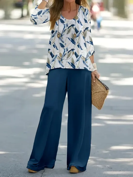 Damen Geblümt Print Zweiteiliges Set Täglich Langarm Lässig Frühling/Herbst Bluse mit Hose Matching Set