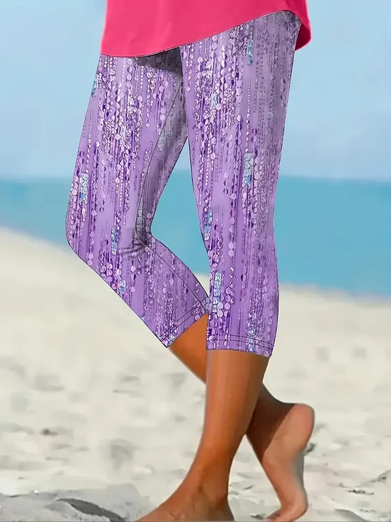 Damen Gestreift Caprihosen Elastische Taille Hose Lässig Sommer Hose