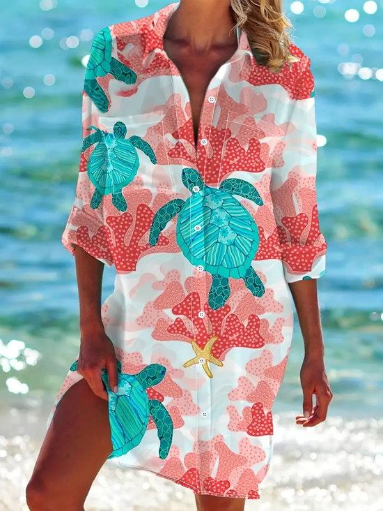 Damen Marine Leben Langarm Bluse Frühling/Herbst Print Hemdkragen Täglich Lässig Oberteile