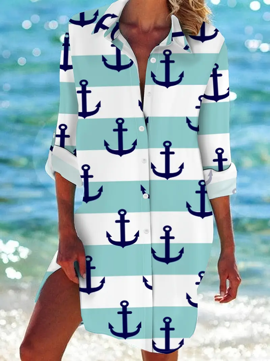 Damen Gestreift Langarm Bluse Frühling/Herbst Print Hemdkragen Täglich Lässig Oberteile