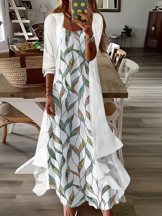 Damen Geblümt Print Zweiteiliges Set Täglich Dreiviertelärmel Lässig Frühling/Herbst Mantel mit Rock Matching Set