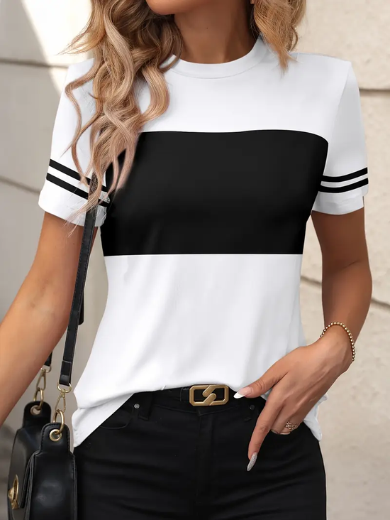 Damen Gestreift Kurzarm T-Shirts T-Shirt Rundhals Print Lässig Sommer T-Shirt mit Grafik Oberteile