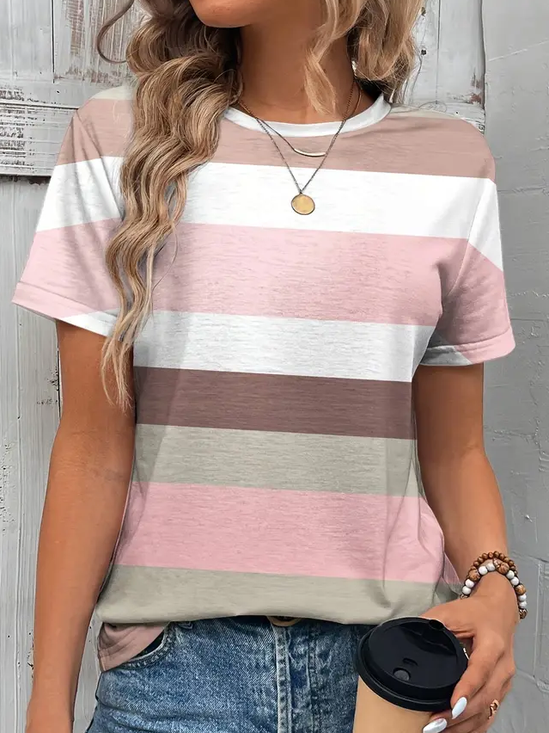 Damen Gestreift Kurzarm T-Shirts T-Shirt Rundhals Print Lässig Sommer T-Shirt mit Grafik Oberteile