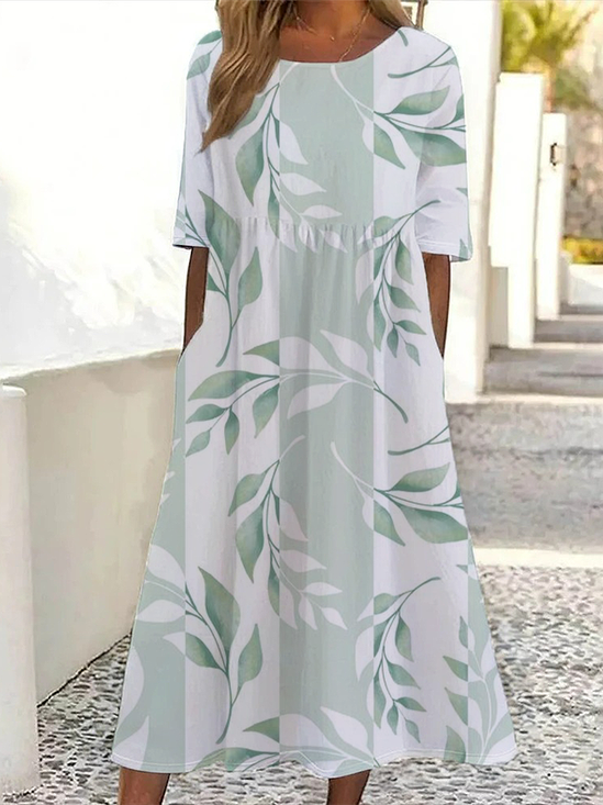 Damen Geblümt Kurzarm Sommer Print Kleid Rundhals Täglich Lässig Maxikleid Etuikleid H-Linie Kleid