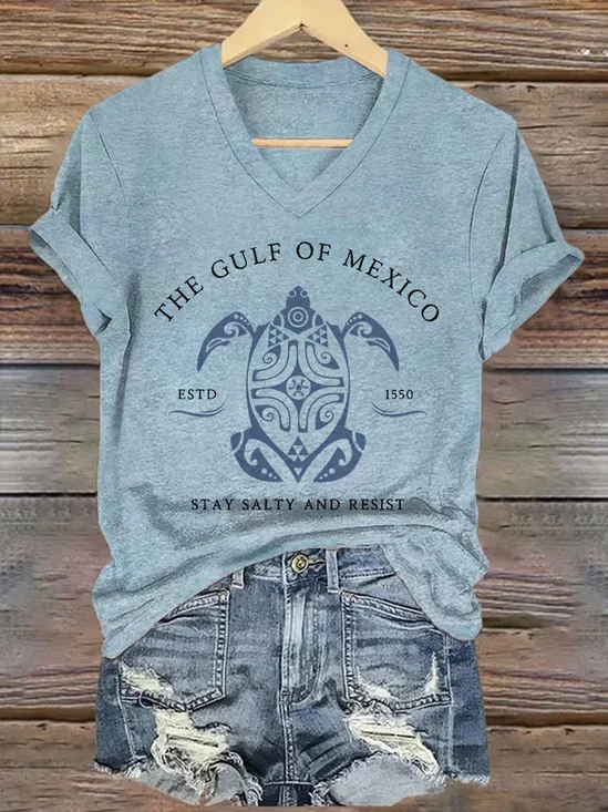 Damen Textbriefe Kurzarm T-Shirts T-Shirt V-Ausschnitt Lässig Sommer Oberteile