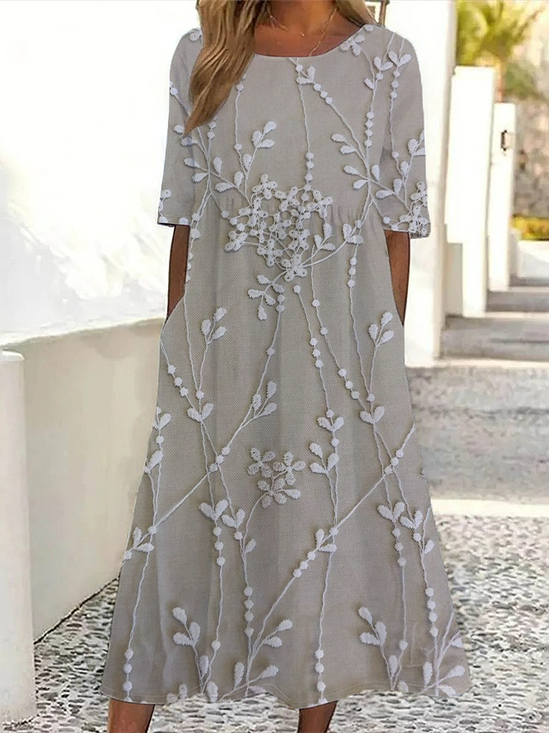 Damen Geblümt Kurzarm Sommer Print Kleid Rundhals Täglich Lässig Maxikleid Etuikleid H-Linie Kleid