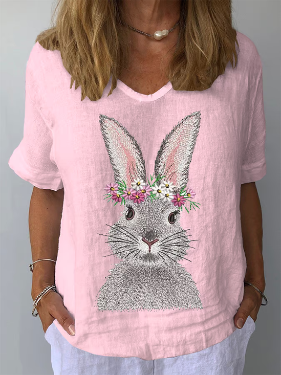 Damen OSTERN (Kaninchen) Kurzarm Bluse Sommer Rundhals Täglich Lässig Oberteile