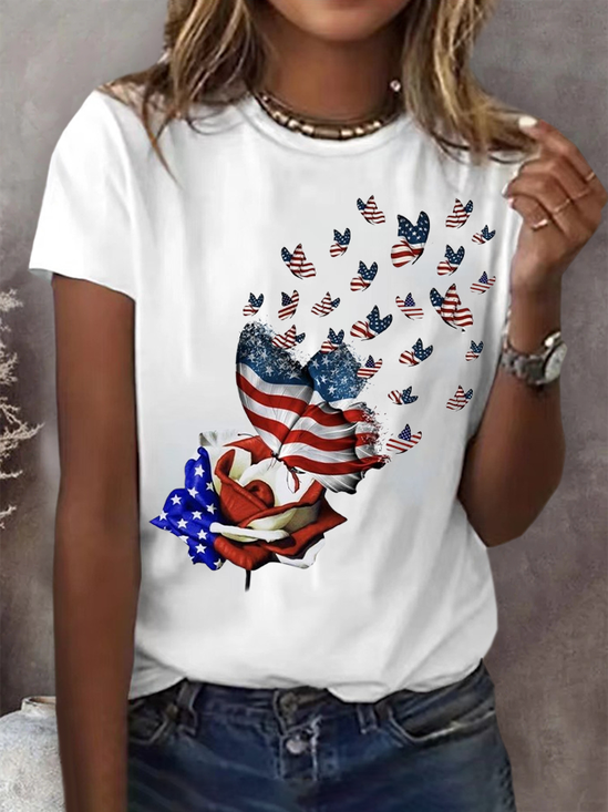 Damen Tag der Unabhängigkeit (Flagge) Kurzarm T-Shirts T-Shirt Rundhals Print Lässig Sommer T-Shirt mit Grafik Oberteile
