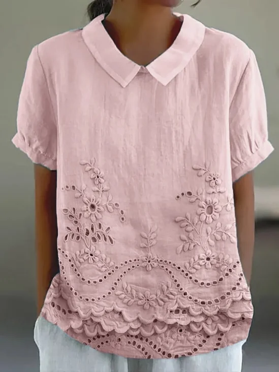 Damen Unifarben Halbarm Bluse Sommer Schalkragen Täglich Lässig Oberteile