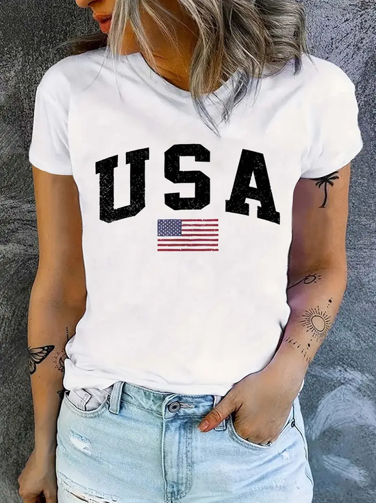 Damen Tag der Unabhängigkeit (Flagge) Kurzarm T-Shirts T-Shirt Rundhals Print Lässig Sommer T-Shirt mit Grafik Oberteile