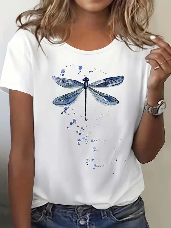 Damen Libelle Kurzarm T-Shirts T-Shirt Rundhals Print Lässig Sommer T-Shirt mit Grafik Oberteile