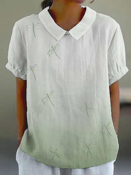 Damen Libelle Kurzarm Bluse Sommer Schalkragen Täglich Lässig Oberteile