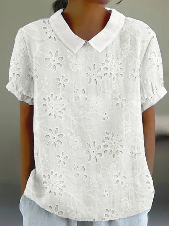 Damen Geblümt Kurzarm Bluse Sommer Print Schalkragen Täglich Lässig Oberteile