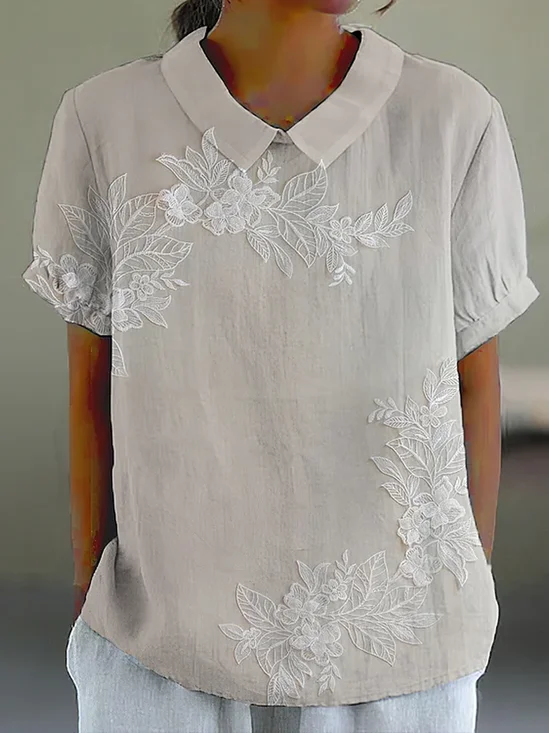 Damen Geblümt Kurzarm Bluse Sommer Print Schalkragen Täglich Lässig Oberteile