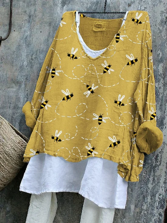 Damen Tier Langarm T-Shirts T-Shirt V-Ausschnitt Retro Frühling/Herbst Oberteile