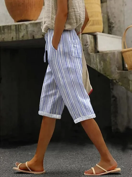 Damen Gestreift Fünfte Hose Hose Lässig Sommer Hose