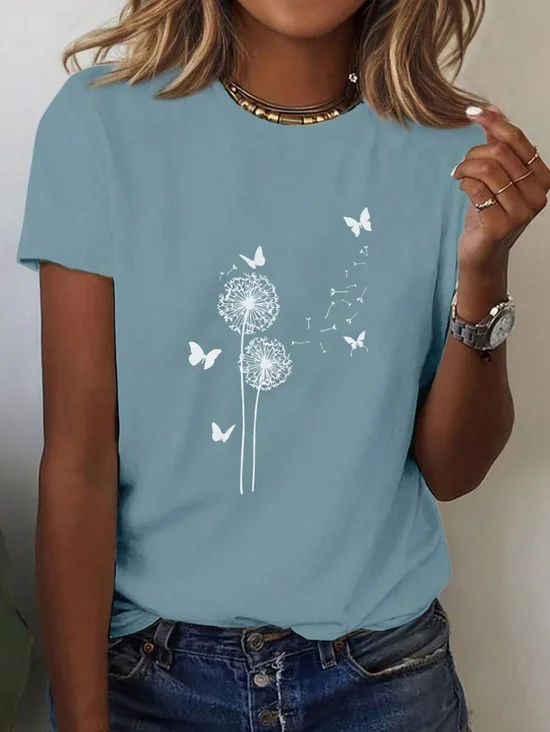 Damen Geblümt Kurzarm T-Shirts T-Shirt Rundhals Print Lässig Sommer T-Shirt mit Grafik Oberteile