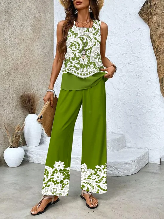 Damen Geblümt Zweiteiliges Set Täglich Ärmellos Lässig Sommer Matching Set