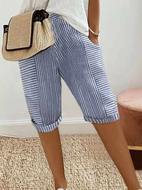 Damen Gestreift Fünfte Hose Hose Lässig Sommer Hose