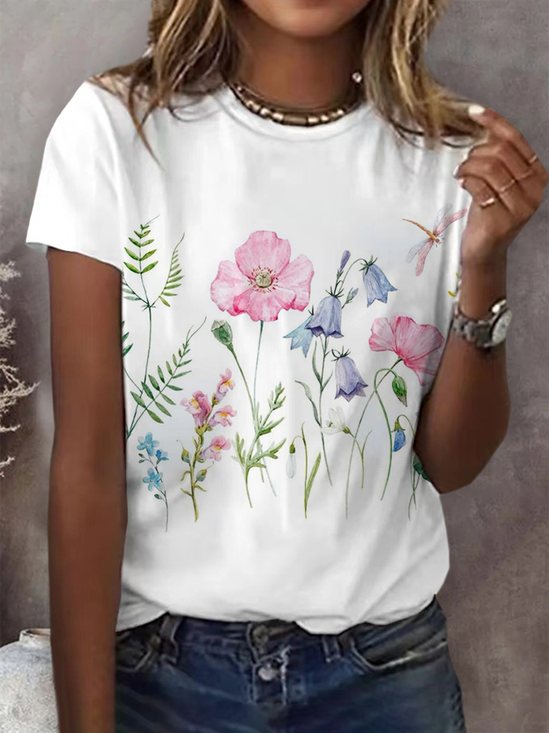 Damen Geblümt Kurzarm T-Shirts T-Shirt Rundhals Print Lässig Sommer T-Shirt mit Grafik Oberteile