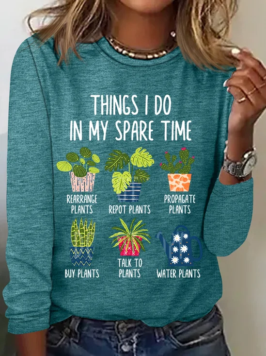 Damen Textbriefe Langarm Bluse Frühling/Herbst Rundhals Täglich Lässig Oberteile