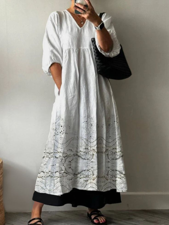 Damen Geblümt Halbarm Sommer Print Kleid V-Ausschnitt Täglich Lässig Maxikleid A-Linien-Kleid