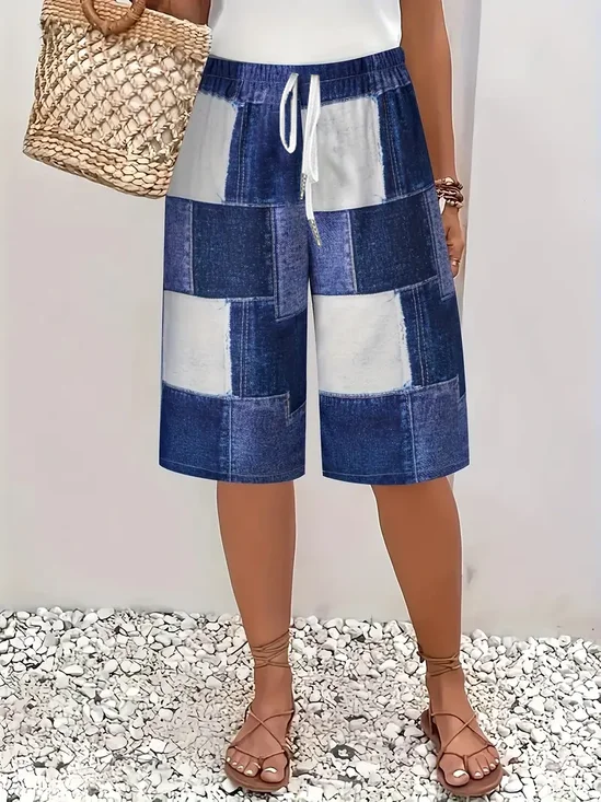 Damen Kariert Fünfte Hose Hose Lässig Sommer Hose