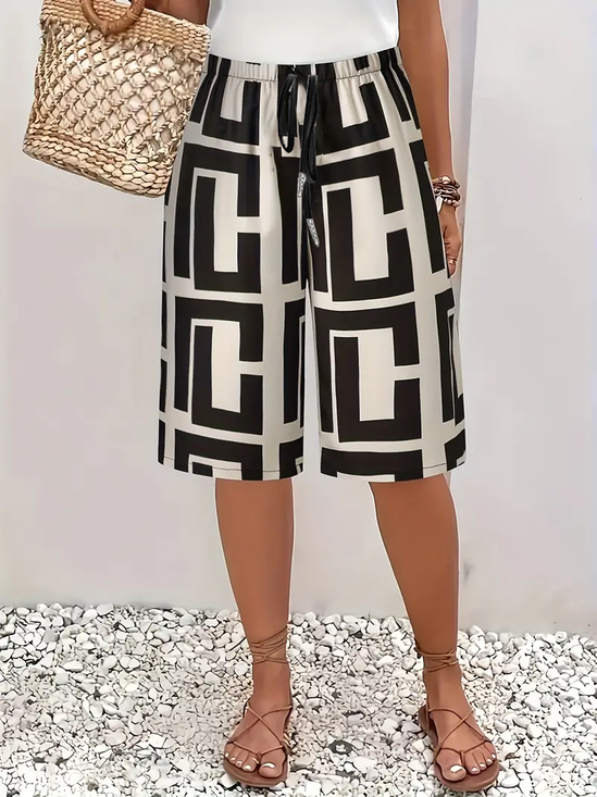 Damen Geometrisch Fünfte Hose Hose Lässig Sommer Hose