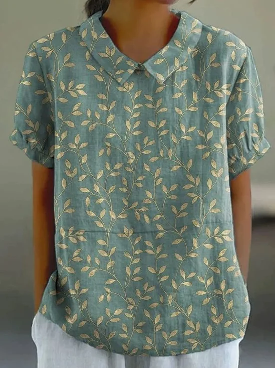 Damen Geblümt Kurzarm Bluse Sommer Print Schalkragen Täglich Lässig Oberteile