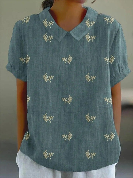Damen Geblümt Kurzarm Bluse Sommer Print Schalkragen Täglich Lässig Oberteile