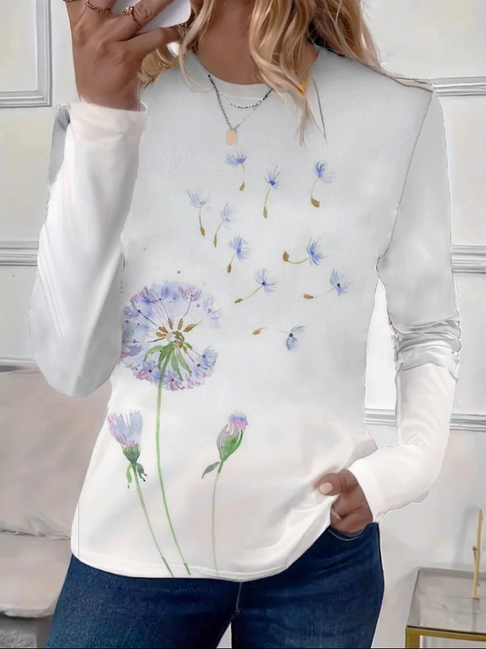 Damen Geblümt Langarm T-Shirts T-Shirt Rundhals Print Lässig Frühling/Herbst T-Shirt mit Grafik Oberteile