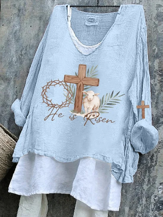 Damen OSTERN (Kaninchen) Langarm T-Shirts T-Shirt V-Ausschnitt Retro Frühling/Herbst Oberteile